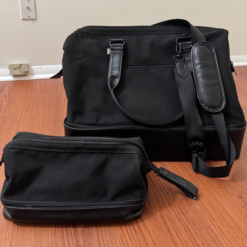 BEIS The Weekender Black Travel Duffel (FREE Dopp Toiletry bag included)